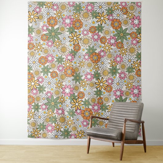 Boho Daisy Blume 70er Groovy Floral Wandteppich (Beispiel)