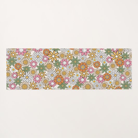 Boho Daisy Blume 70er Groovy Floral Yogamatte (Rückseite (Horizontal))