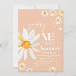 Boho Daisy Blume Groovy One Birthday Party Einladung