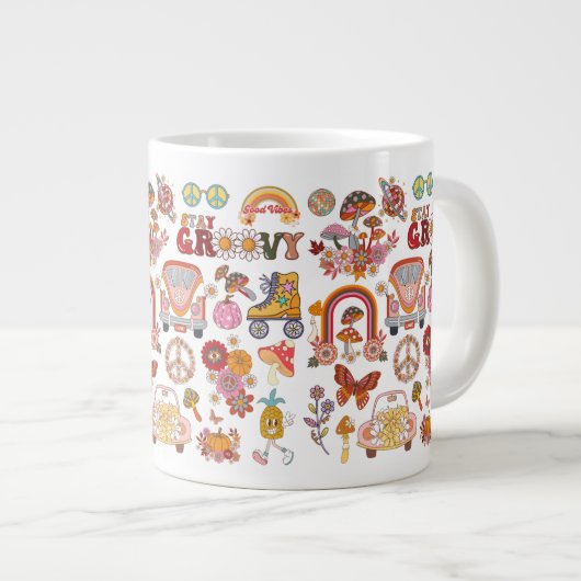 Boho Daisy Blume Retro Groovy Blumendesign Jumbo-Tasse (Vorderseite Rechts)