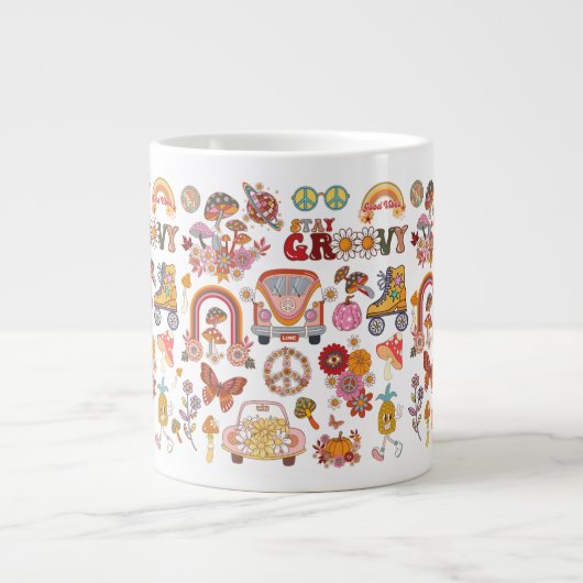 Boho Daisy Blume Retro Groovy Blumendesign Jumbo-Tasse (Vorderseite)
