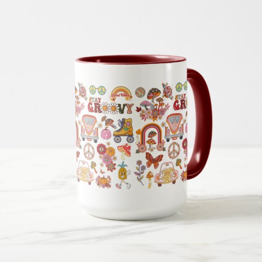 Boho Daisy Blume Retro Groovy Blumendesign Tasse (VorderseiteRechts)