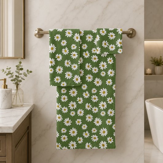 Boho-Daisy-Blumenmuster Grün Badhandtuch Set
