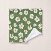 Boho-Daisy-Blumenmuster Grün Badhandtuch Set (Waschlappen)
