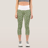 Boho-Daisy-Blumenmuster Grün Capri Leggings (Vorderseite)