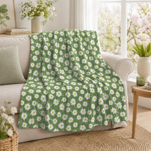 Boho-Daisy-Blumenmuster Grün Fleecedecke