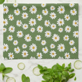 Boho-Daisy-Blumenmuster Grün Geschirrtuch (Gefaltet)