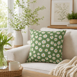 Boho-Daisy-Blumenmuster Grün Kissen
