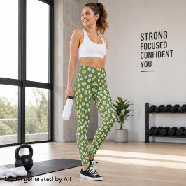 Boho-Daisy-Blumenmuster Grün Leggings