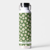 Boho-Daisy-Blumenmuster Grün Name  Trinkflasche (Vorne)