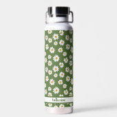 Boho-Daisy-Blumenmuster Grün Name  Trinkflasche (Rückseite)