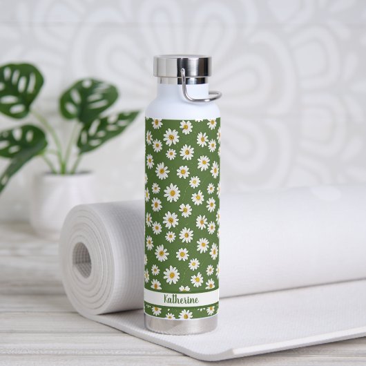 Boho-Daisy-Blumenmuster Grün Name  Trinkflasche (Yoga (gedreht))