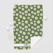 Boho-Daisy-Blumenmuster Grüner Name  Golfhandtuch (Insitu)