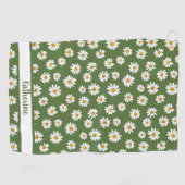 Boho-Daisy-Blumenmuster Grüner Name  Golfhandtuch (Horizontal)
