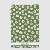 Boho-Daisy-Blumenmuster Grüner Name  Golfhandtuch (Vorderseite)