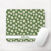 Boho-Daisy-Blumenmuster Grüner Name Mousepad (Mit Mouse)