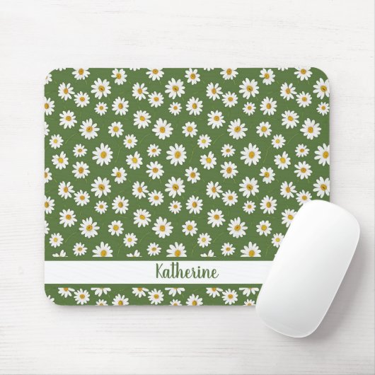 Boho-Daisy-Blumenmuster Grüner Name Mousepad (Mit Mouse)