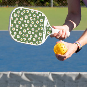 Boho-Daisy-Blumenmuster Grüner Name Pickleball Schläger