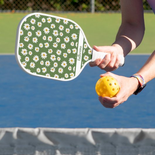 Boho-Daisy-Blumenmuster Grüner Name Pickleball Schläger (InSitu)