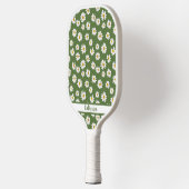 Boho-Daisy-Blumenmuster Grüner Name Pickleball Schläger (Links)