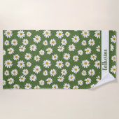 Boho-Daisy-Blumenmuster Grüner Name  Strandtuch (Vorderseite)