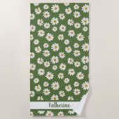 Boho-Daisy-Blumenmuster Grüner Name  Strandtuch (Vorderseite)