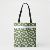 Boho-Daisy-Blumenmuster Grüner Name Tasche (Vorderseite)