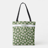 Boho-Daisy-Blumenmuster Grüner Name Tasche (Rückseite)