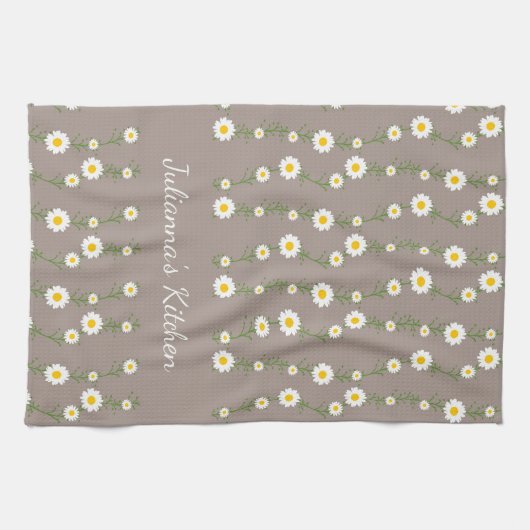 Boho Daisy Chain Blumenmuster Personalisierter Nam Geschirrtuch (Horizontal)