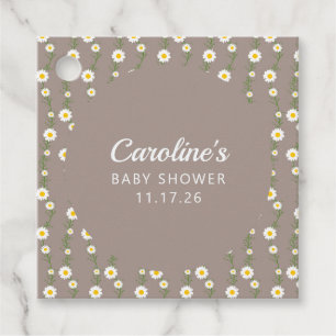 Boho Daisy Chain Taupe Custom Script Baby Dusche Geschenkanhänger