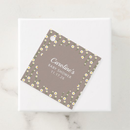 Boho Daisy Chain Taupe Custom Script Baby Dusche Geschenkanhänger (Beispiel)