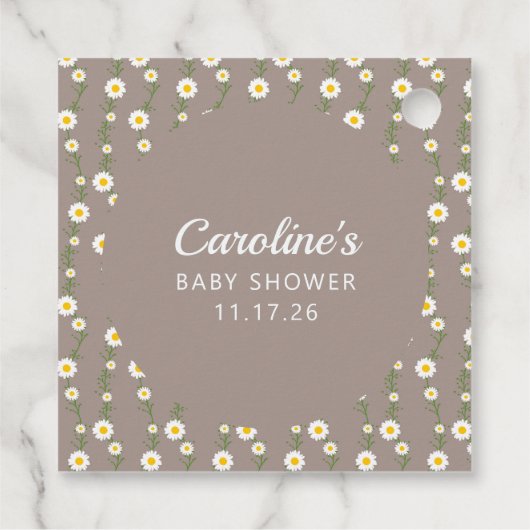 Boho Daisy Chain Taupe Custom Script Baby Dusche Geschenkanhänger (Rückseite)