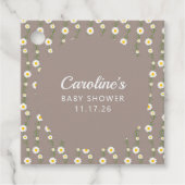 Boho Daisy Chain Taupe Custom Script Baby Dusche Geschenkanhänger (Vorderseite)