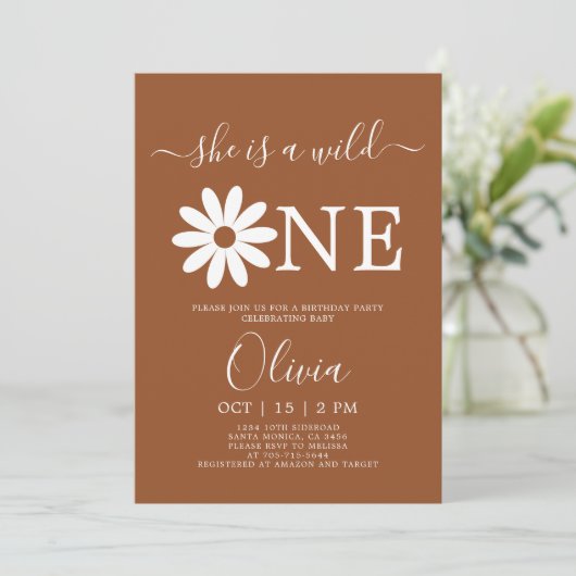 Boho Daisy Einladung zum 1. Geburtstag (Stehend Vorderseite)