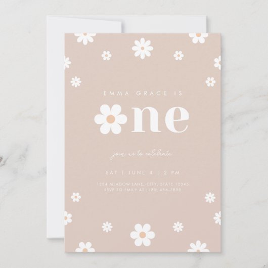 Boho Daisy Einladung zum ersten Geburtstag (Vorderseite)