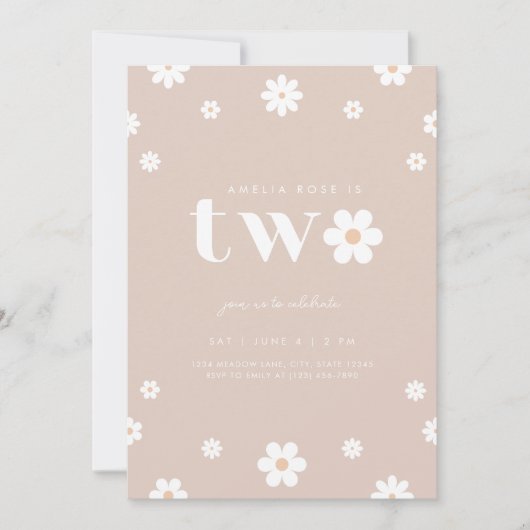 Boho Daisy Einladung zum zweiten Geburtstag (Vorderseite)