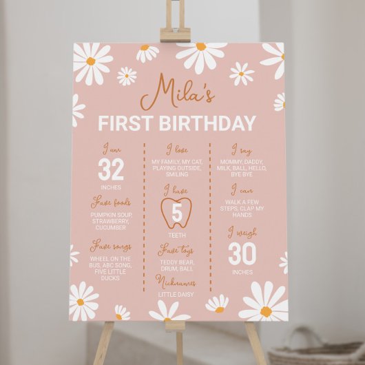 Boho Daisy Erste Geburtstags-Meilenstein-Schilder Poster