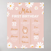 Boho Daisy Erste Geburtstags-Meilenstein-Schilder Poster (Vorne)