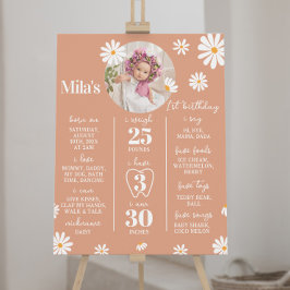 Boho Daisy First Birthday Milestone Sign Poster