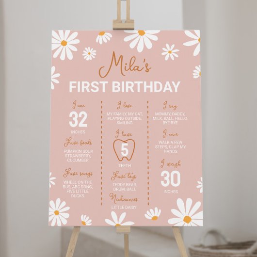 Boho Daisy First Birthday Milestone Sign Poster