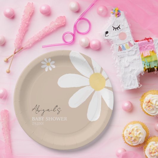 Boho Daisy Floral Baby Dusche Pappteller (Party)