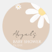 Boho Daisy Floral Baby Dusche Runder Aufkleber (Vorderseite)