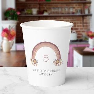 Boho Daisy Floral Rainbow Girls Birthday Pappbecher