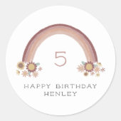 Boho Daisy Floral Rainbow Girls Birthday Runder Aufkleber (Vorderseite)