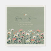 Boho Daisy Floral Sage Green Baby in Blütendusche Serviette (Vorderseite)