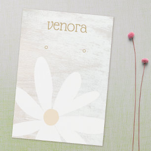 Boho Daisy Floral White Wood Earring Display Card