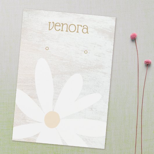 Boho Daisy Floral White Wood Earring Display Card