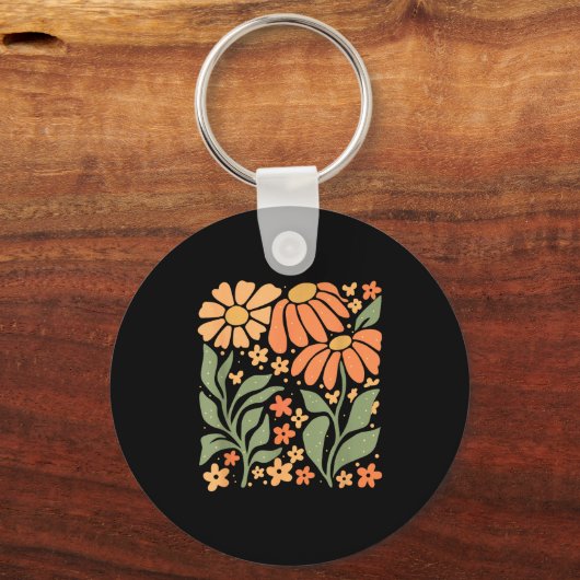 Boho Daisy Flower,retro Floral Funny Gift Tee Wome Schlüsselanhänger (Vorderseite)