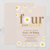 Boho Daisy Four Ever Wild 4. Geburtstag Einladung (Vorne/Hinten)