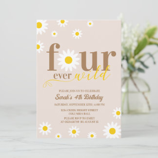 Boho Daisy Four Ever Wild 4. Geburtstag Einladung